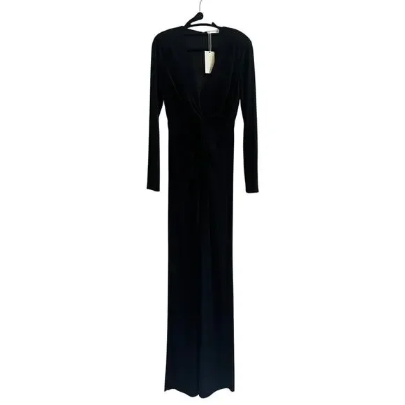 Ramy Brook Alayna Twisted Front Long Sleeve Wide Leg Jumpsuit Black Size 4 - Picture 2 of 10